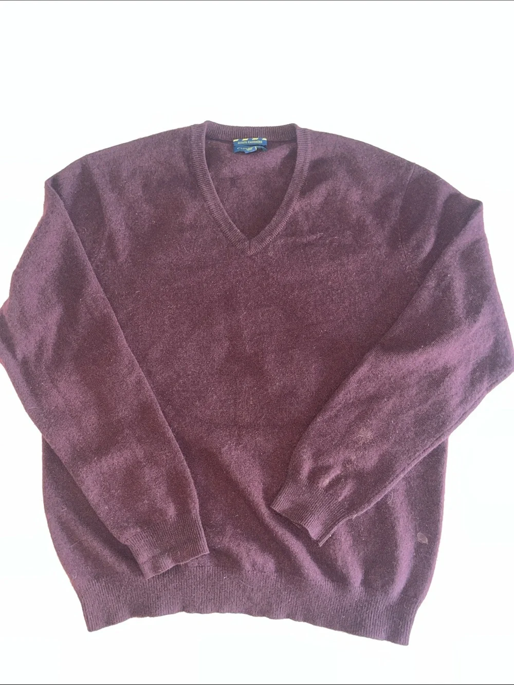 Club Room Estate Cashmere Men's 2 Ply V-Neck Sweater - Burgundy Plum L